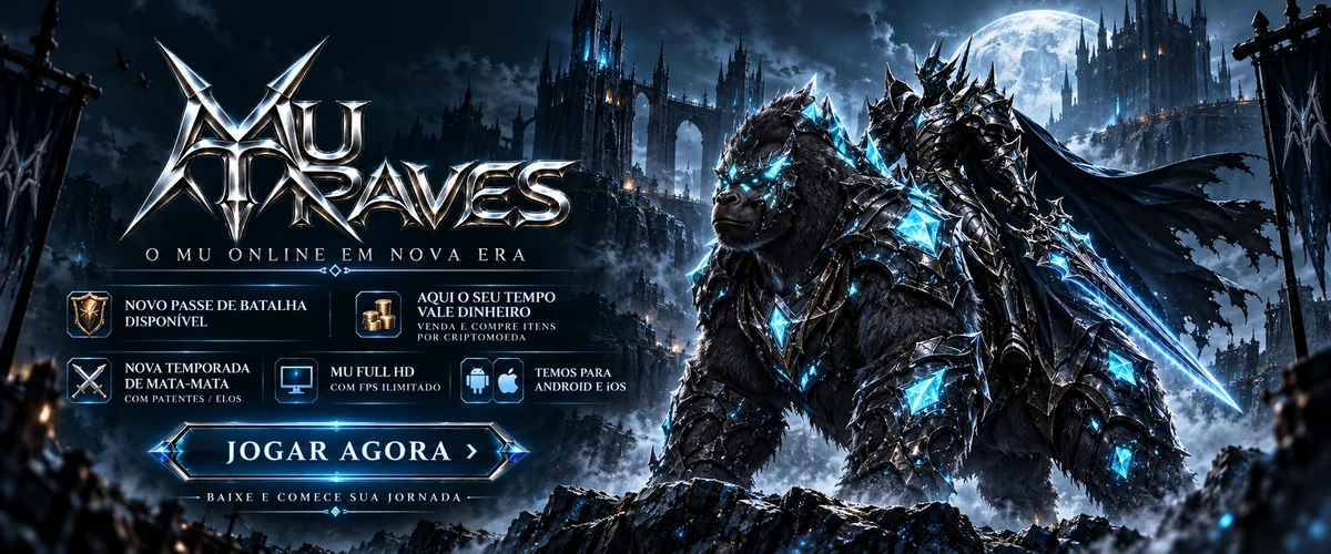 MU Traves, o MU Online em nova era: passe de batalha, temporada de Mata-Mata com elos, marketplace de itens, Full HD com FPS ilimitado. Jogar agora.
